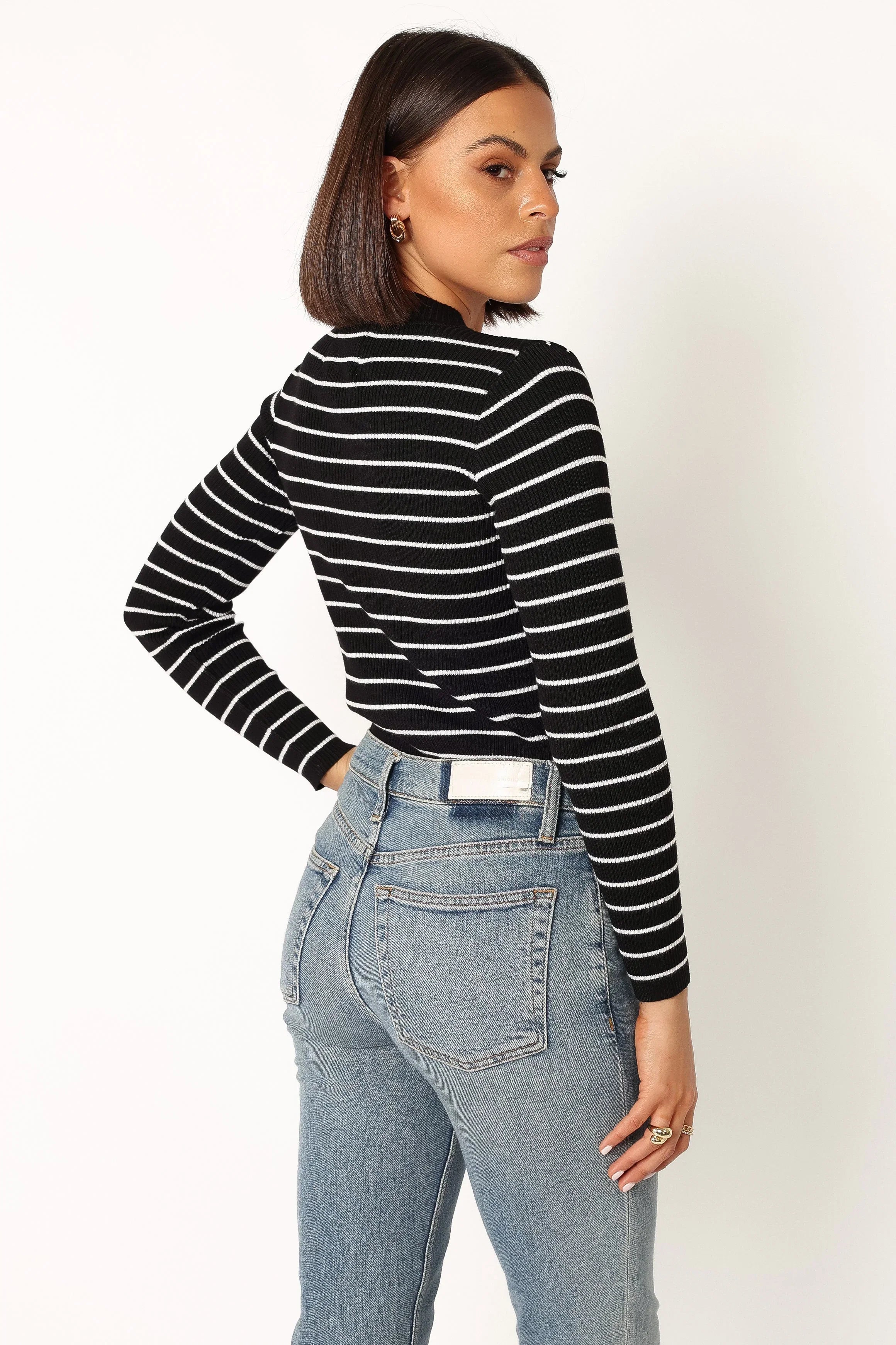 Stacie Ribbed Knit Top Black Stripe
