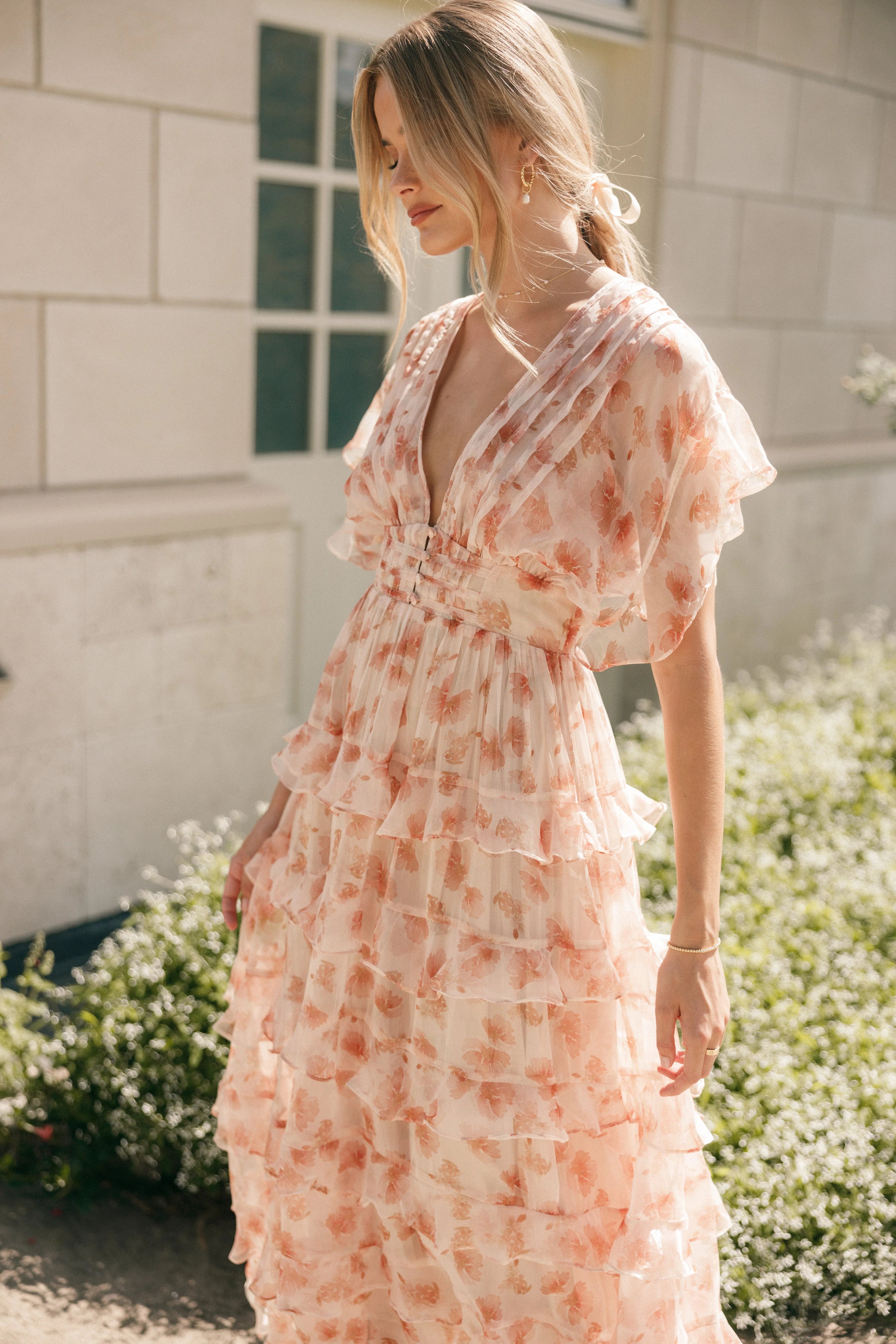 Wendi Ruffle Dress Dark Peach Floral
