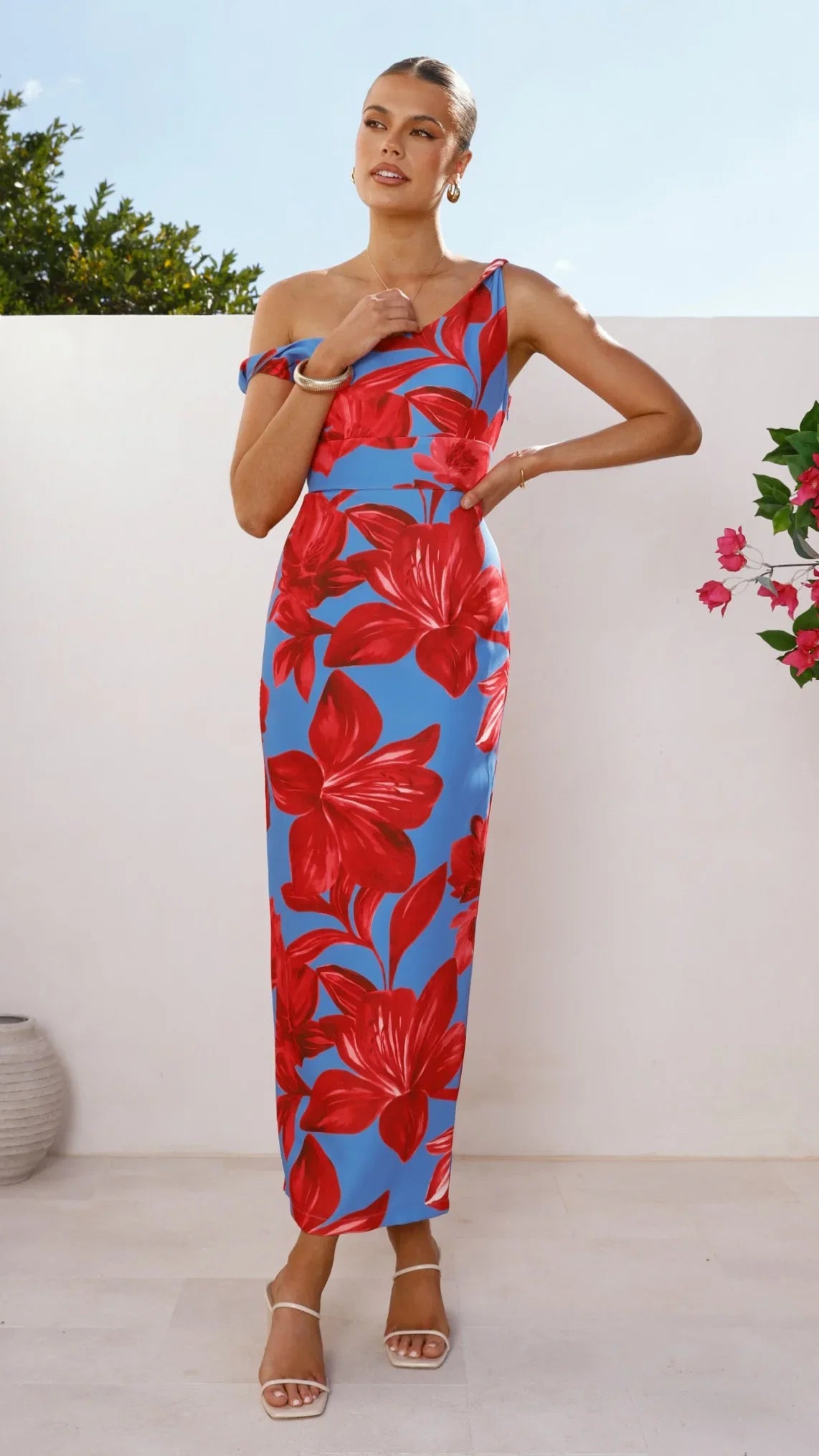 Lorina Maxi Dress Red Blue Floral