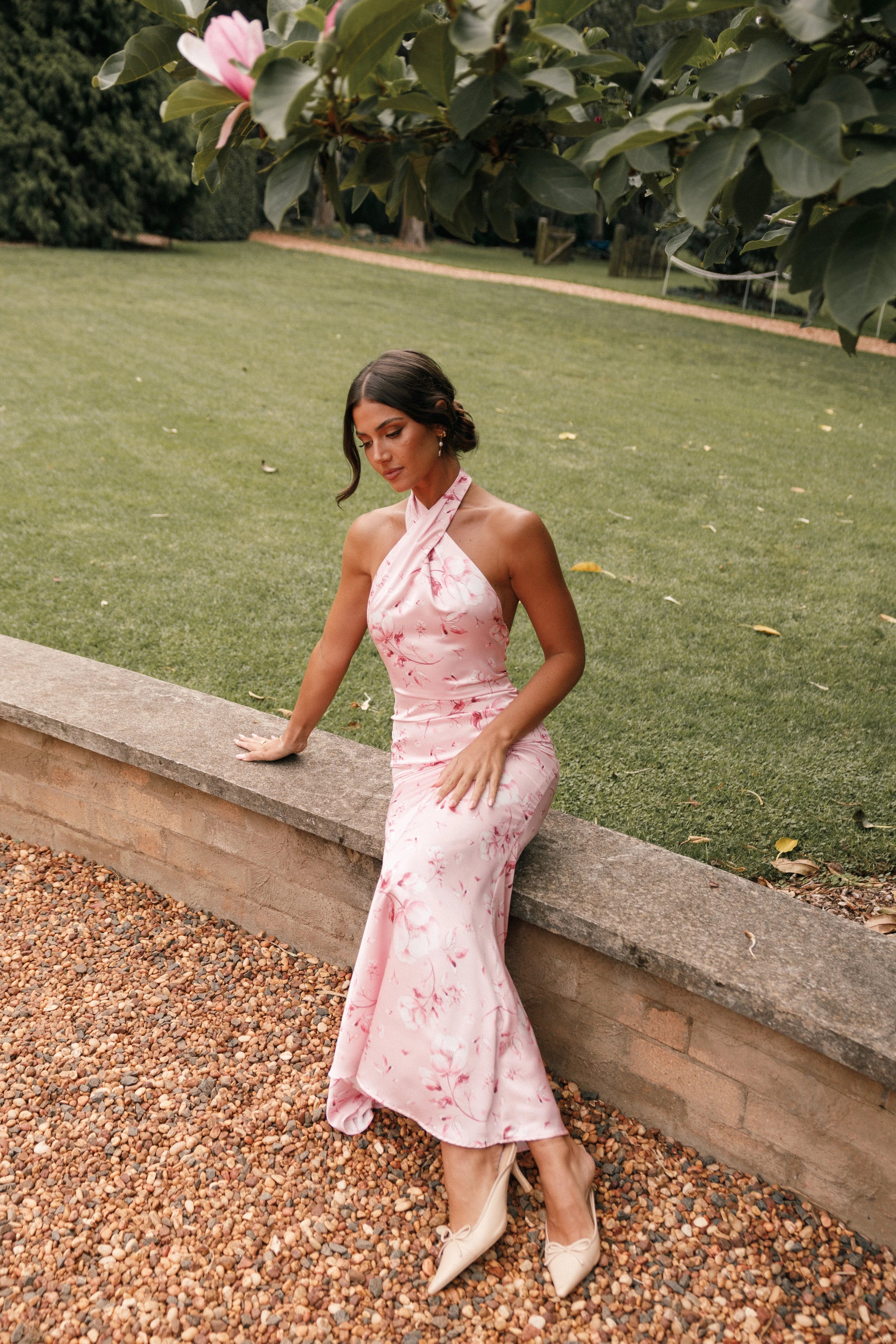 Mila Halterneck Maxi Dress Pink Floral