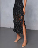 Nightsky Floral Applique Midi Skirt