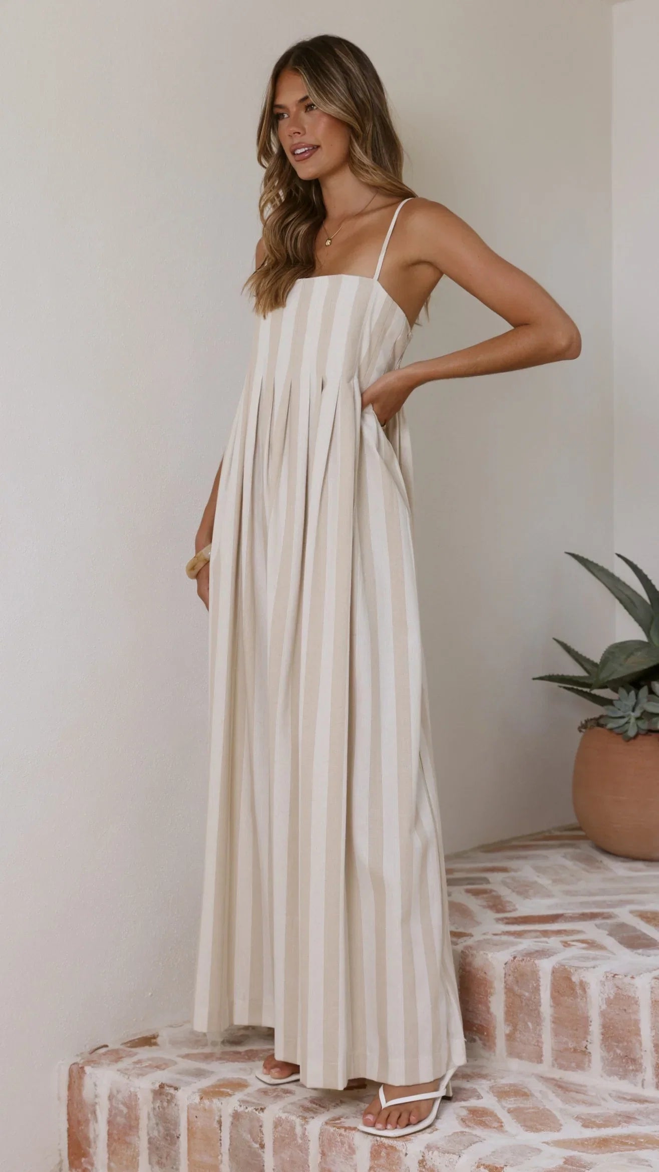 Pippa Maxi Dress Beige Stripe