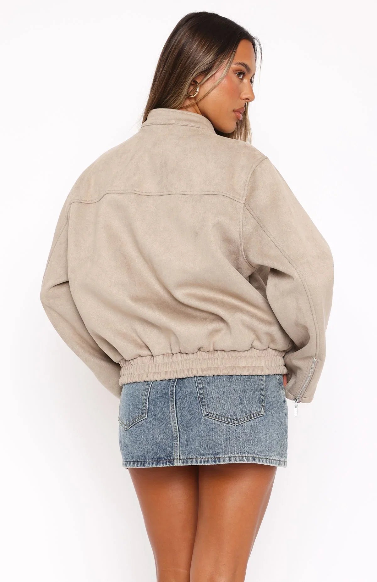 Watchin Out Faux Suede Bomber Jacket Sand