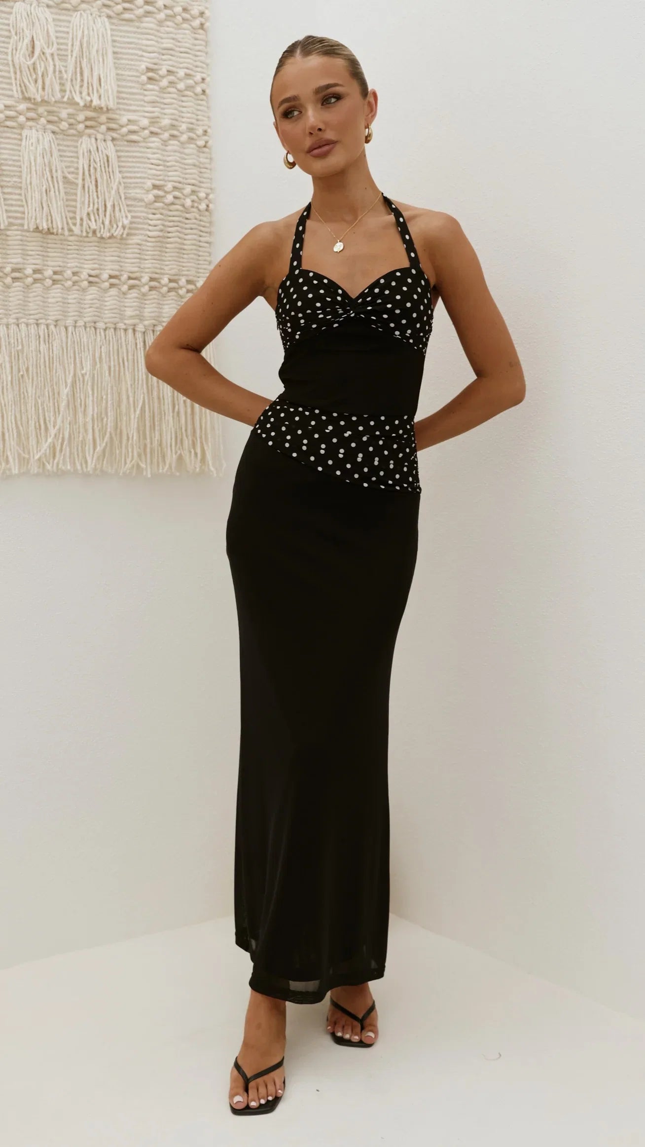Nelly Maxi Dress Black White Polka