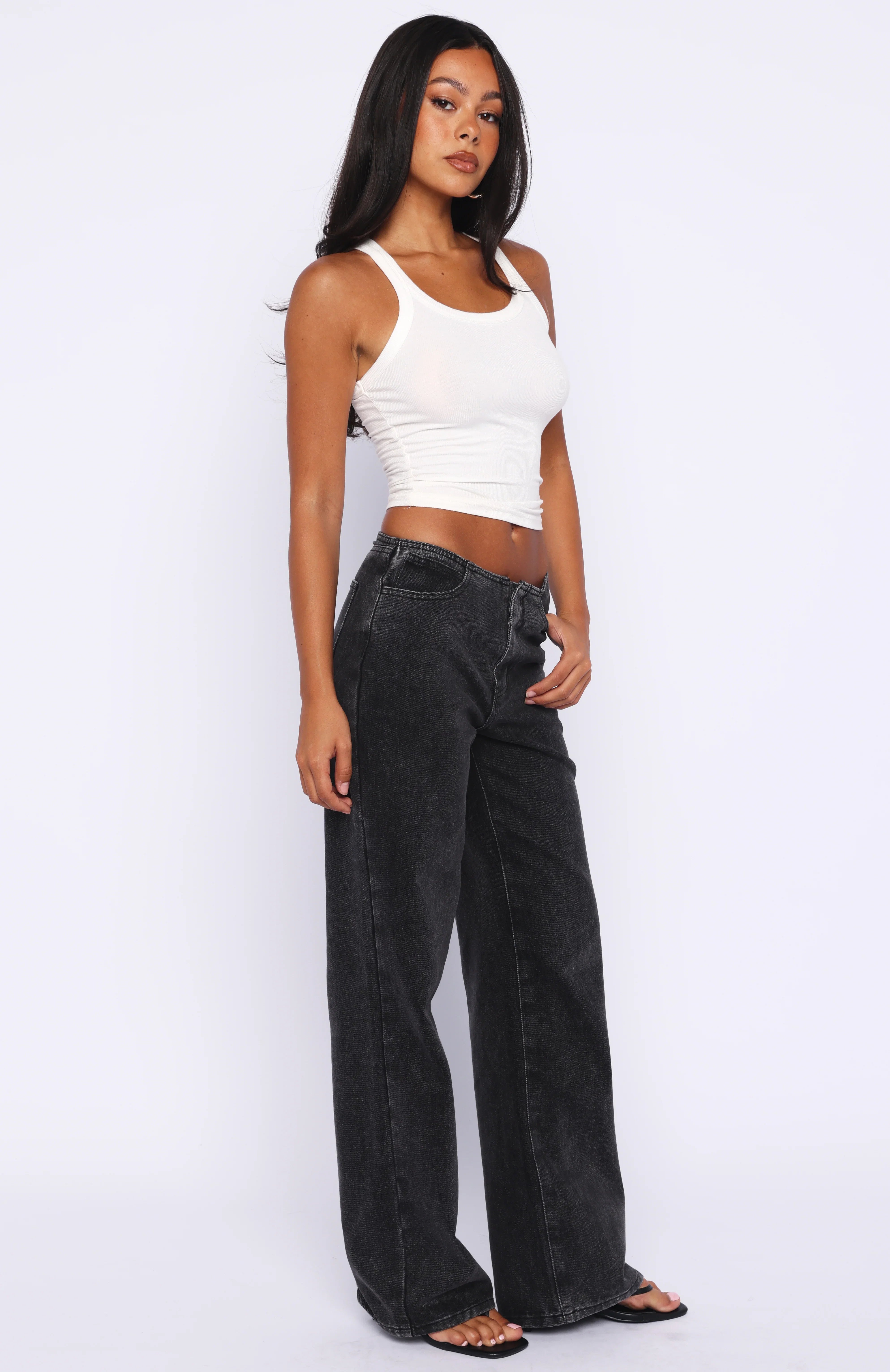 Jasmine Mid Rise Straight Leg Jeans Black Acid