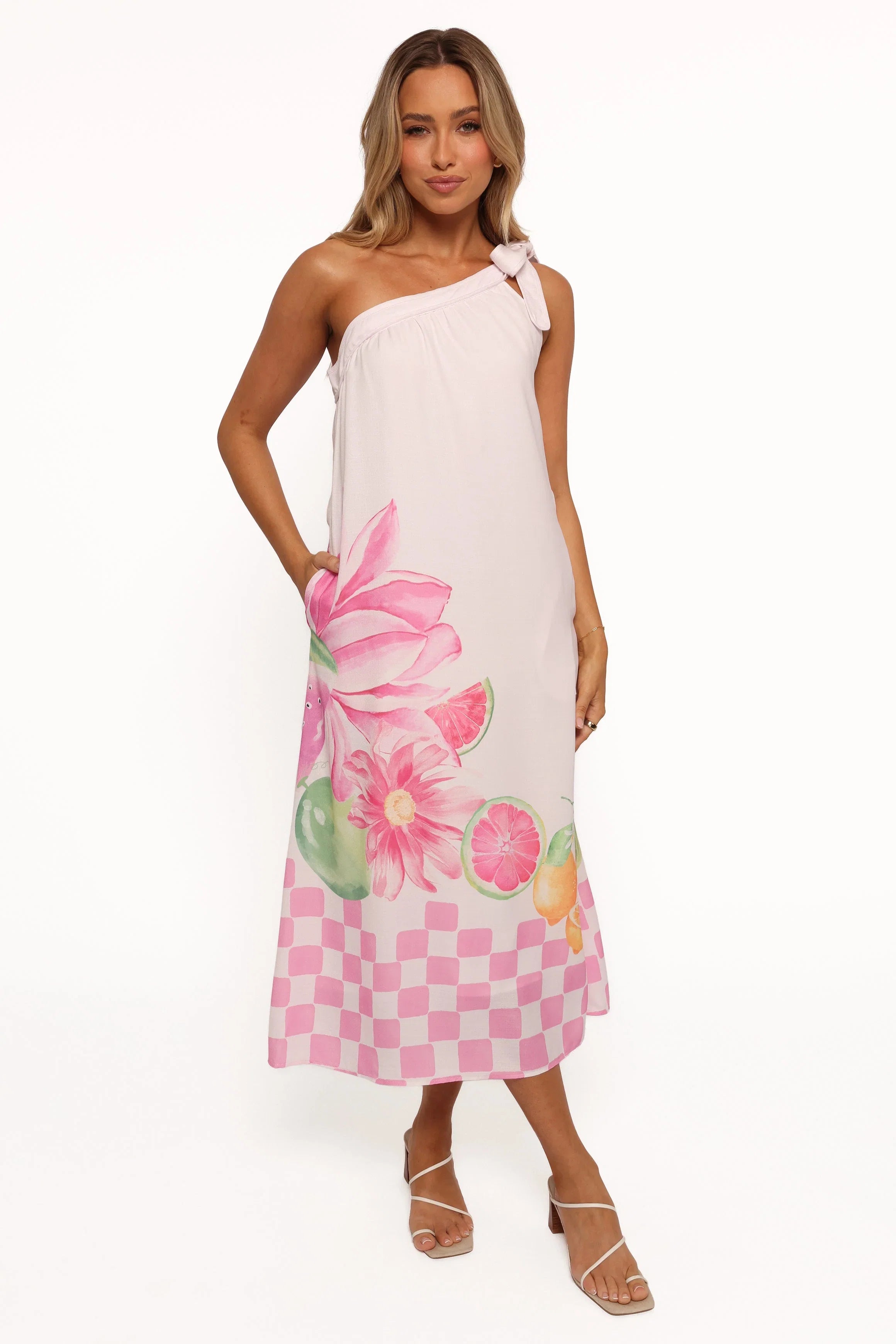 Reagan One Shoulder Midi Dress Pink