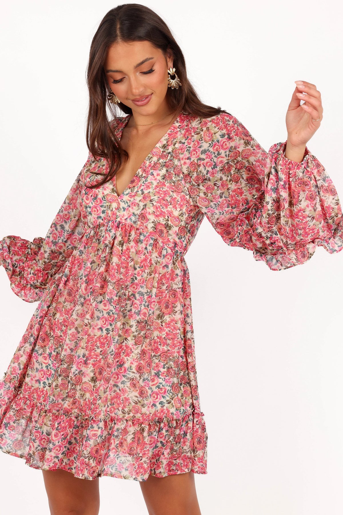 Reese Long Sleeve Mini Dress Pink Floral