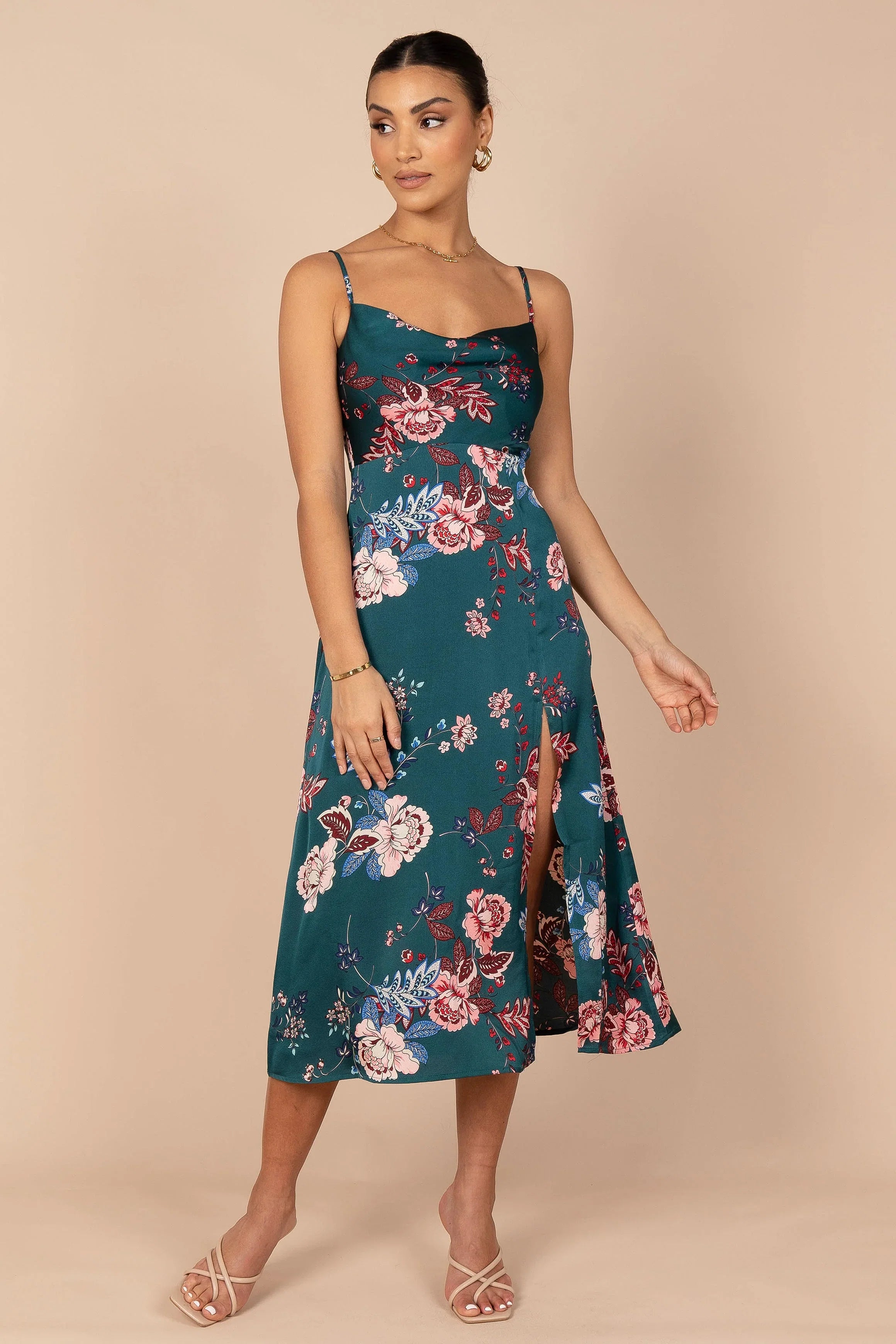 Alejandra Cowl Neck Midi Dress Emerald