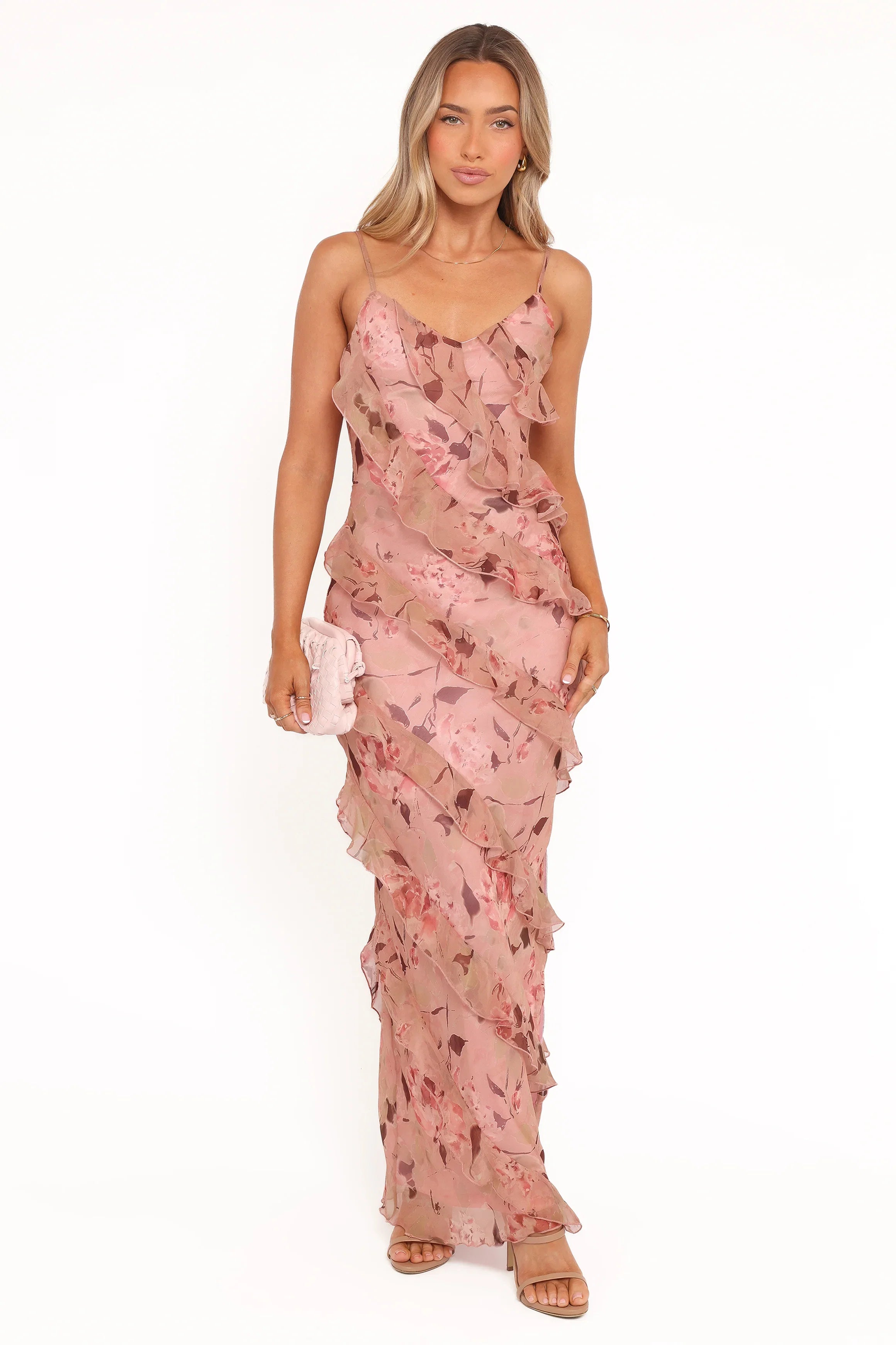 Ciao Ruffles Maxi Dress Pale Pink Floral