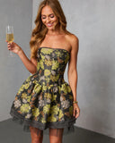 Brinlee Printed Strapless Jacquard Mini Dress