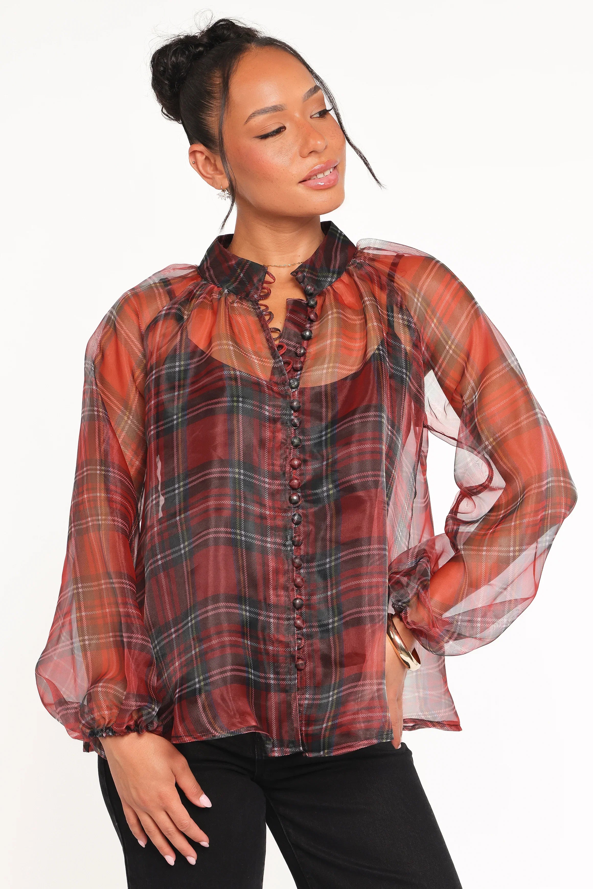 Marni Organza Top Red Plaid