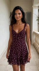 Caelisse Polka Dot Mini Dress Brown