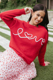 Love Embroidered Knit Sweater Red