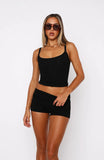 Lets Catch Up Fold Over Booty Shorts Black