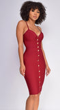 Nelinha Gold Button Bandage Dress Wine