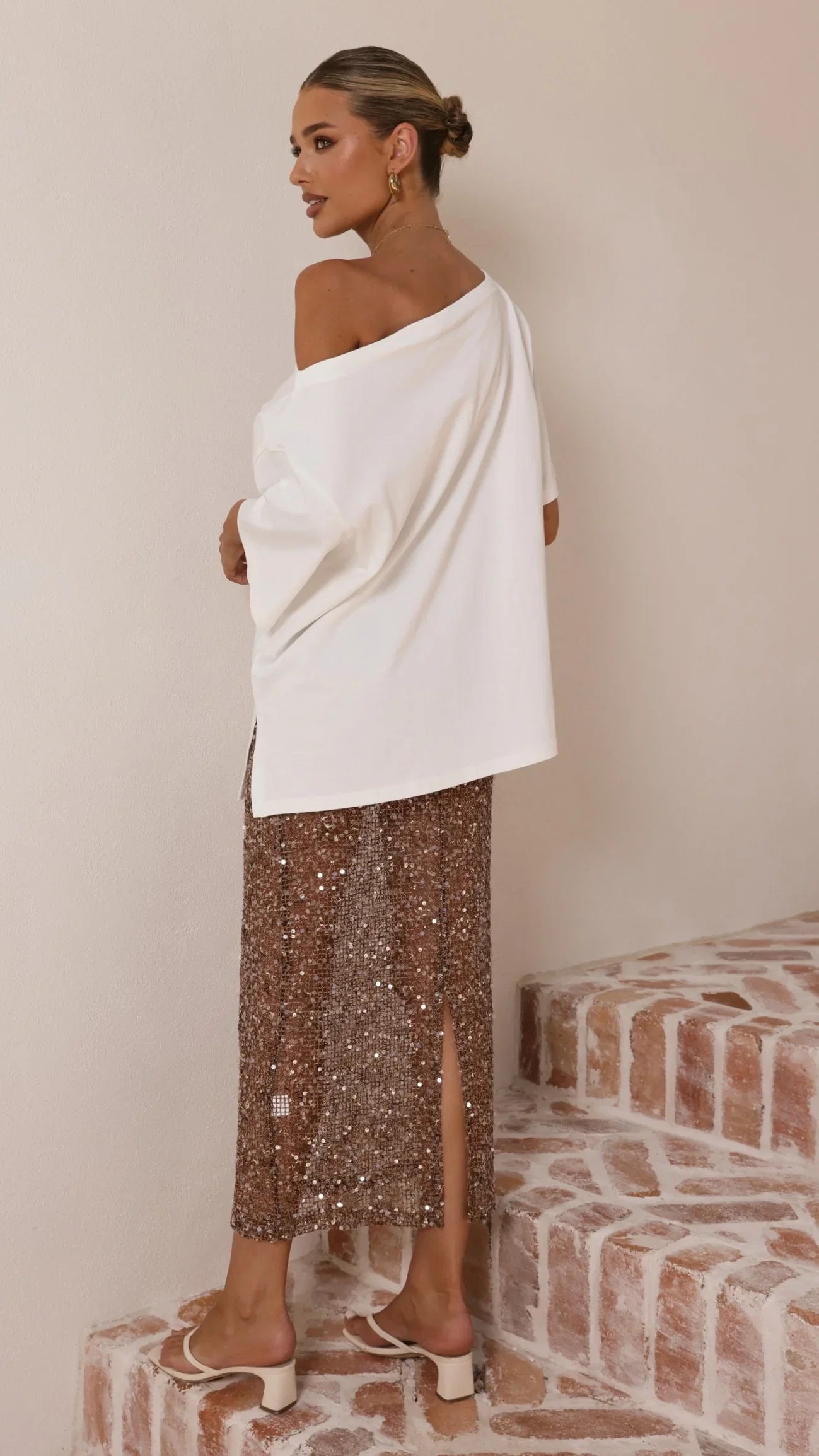 Verlo Sequins Maxi Skirt Mocha