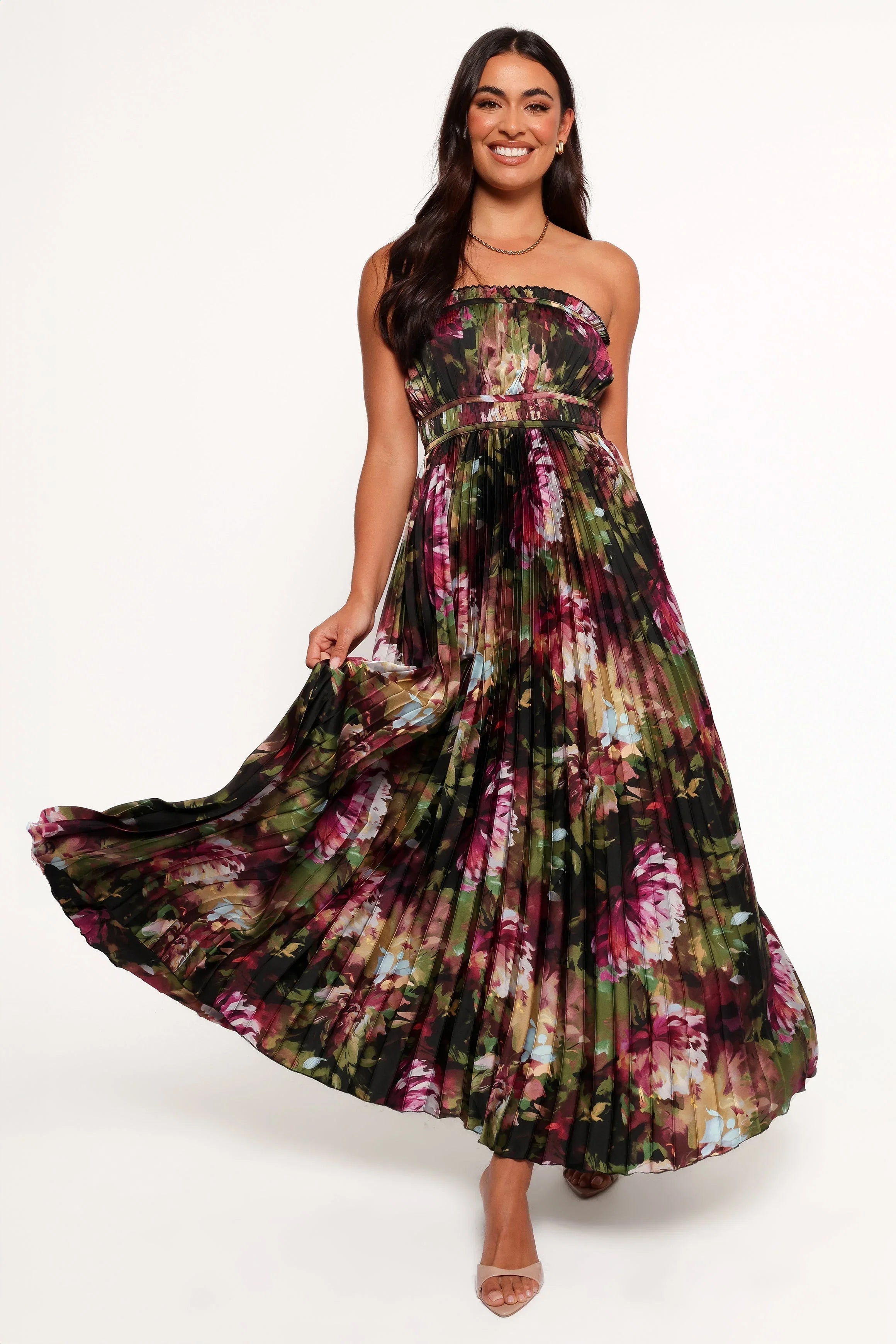 Angelique Strapless Maxi Dress Grey Blurred Floral