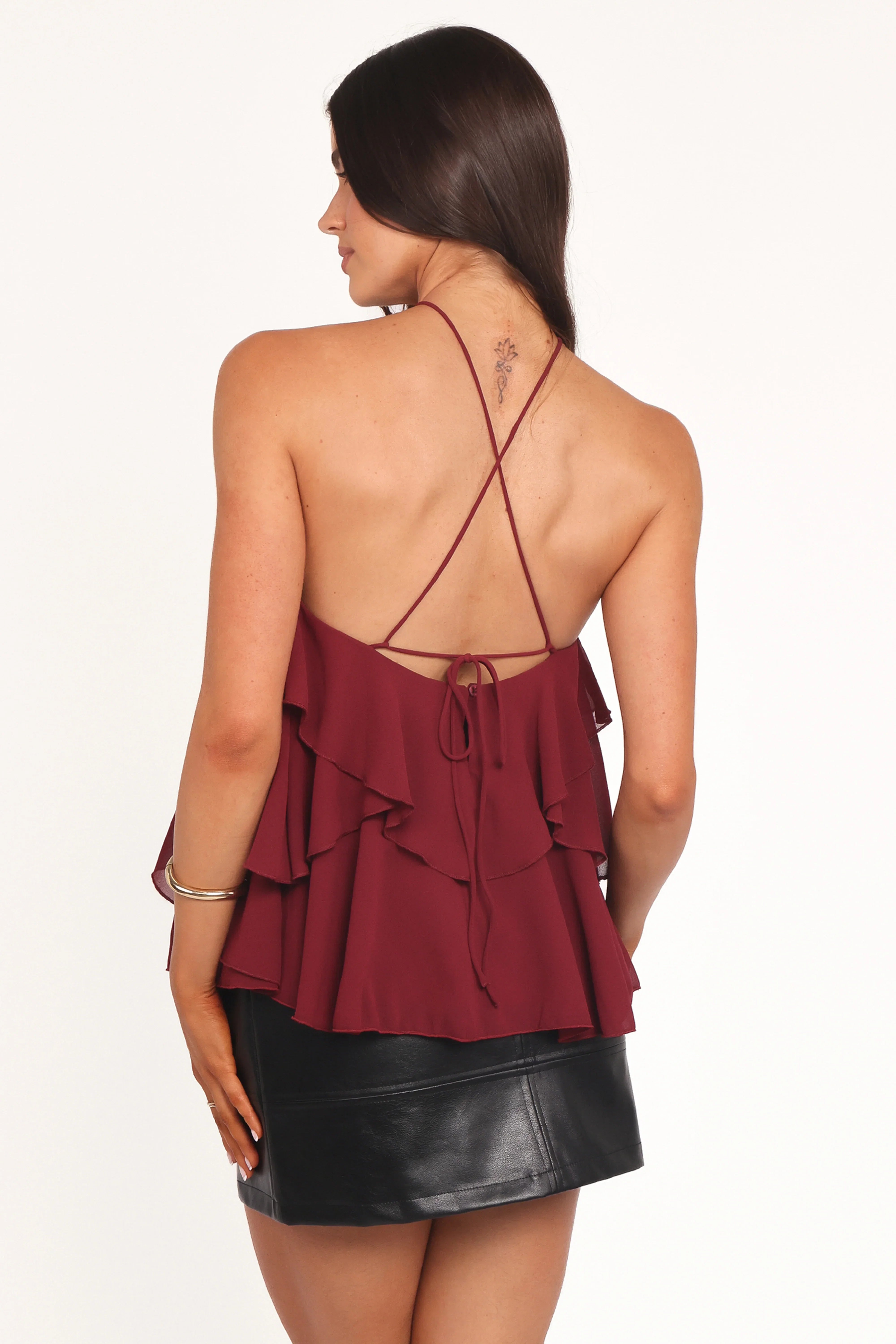 Zorina Halter Neck Chiffon Top Burgundy