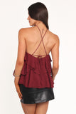 Zorina Halter Neck Chiffon Top Burgundy