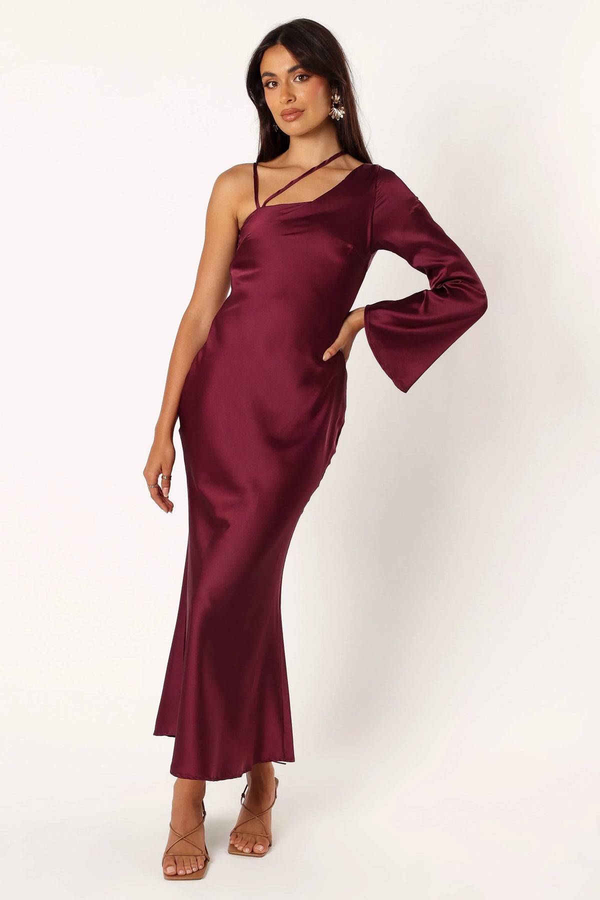 Moly One Shoulder Midi Dress Wine