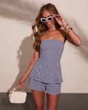 Summer Calling Strapless Gingham Print Peplum Top