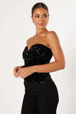 Clover Sweetheart Sequin Top Black