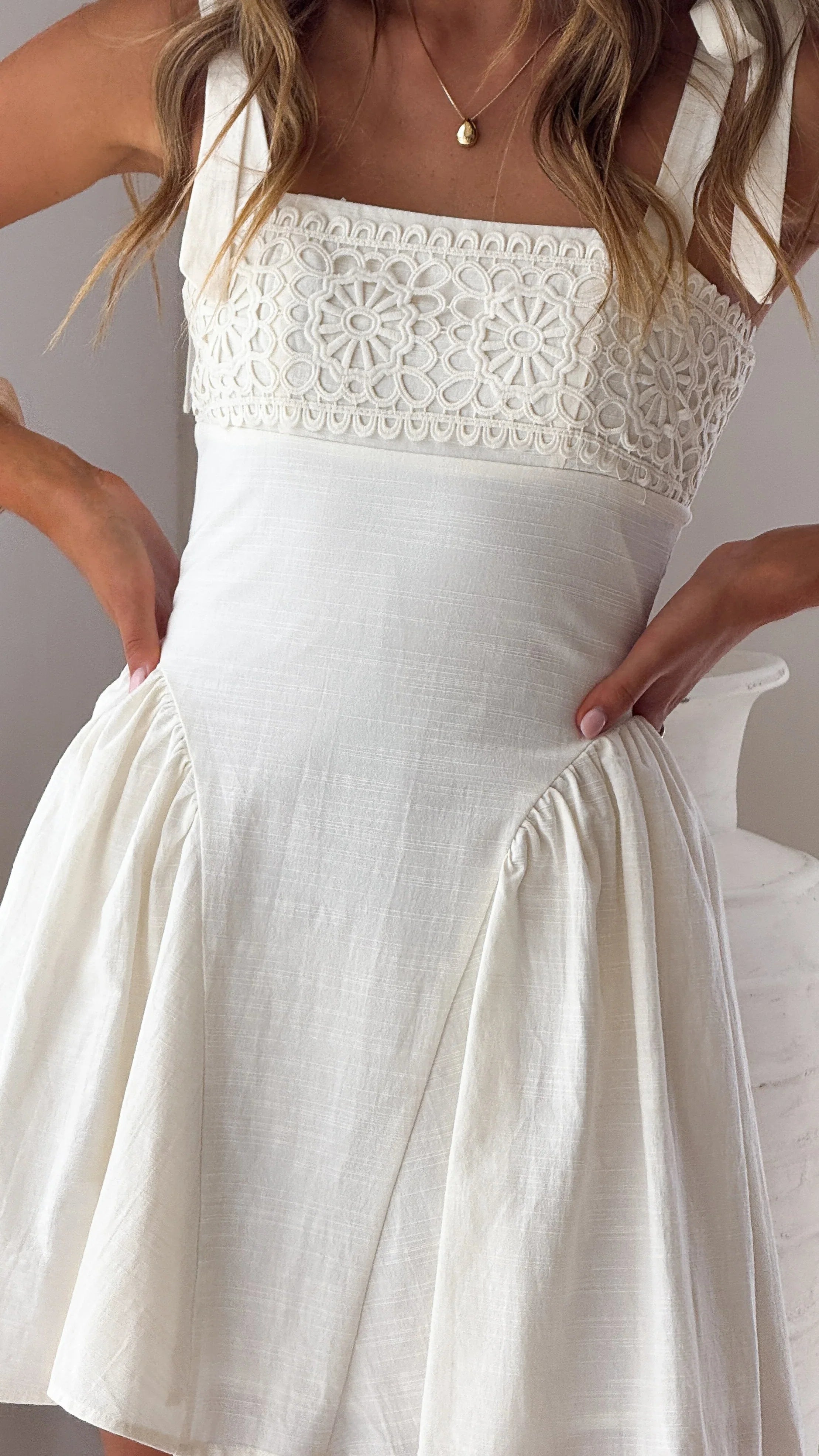 Nari Tie Strap Mini Dress White