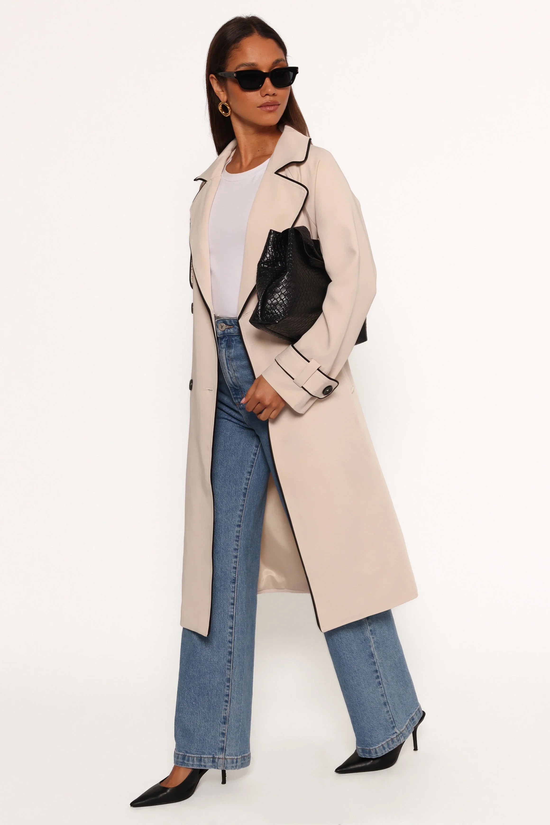 Cayenne Contrast Binding Trench Coat Beige