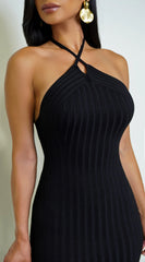 Kaya Halter Ribbed Midi Dress Black
