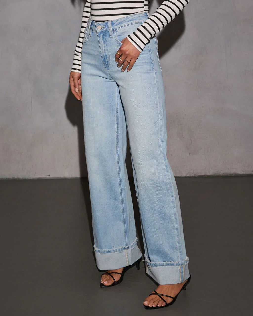 Laylia Stretch Distressed Wide Leg Jeans