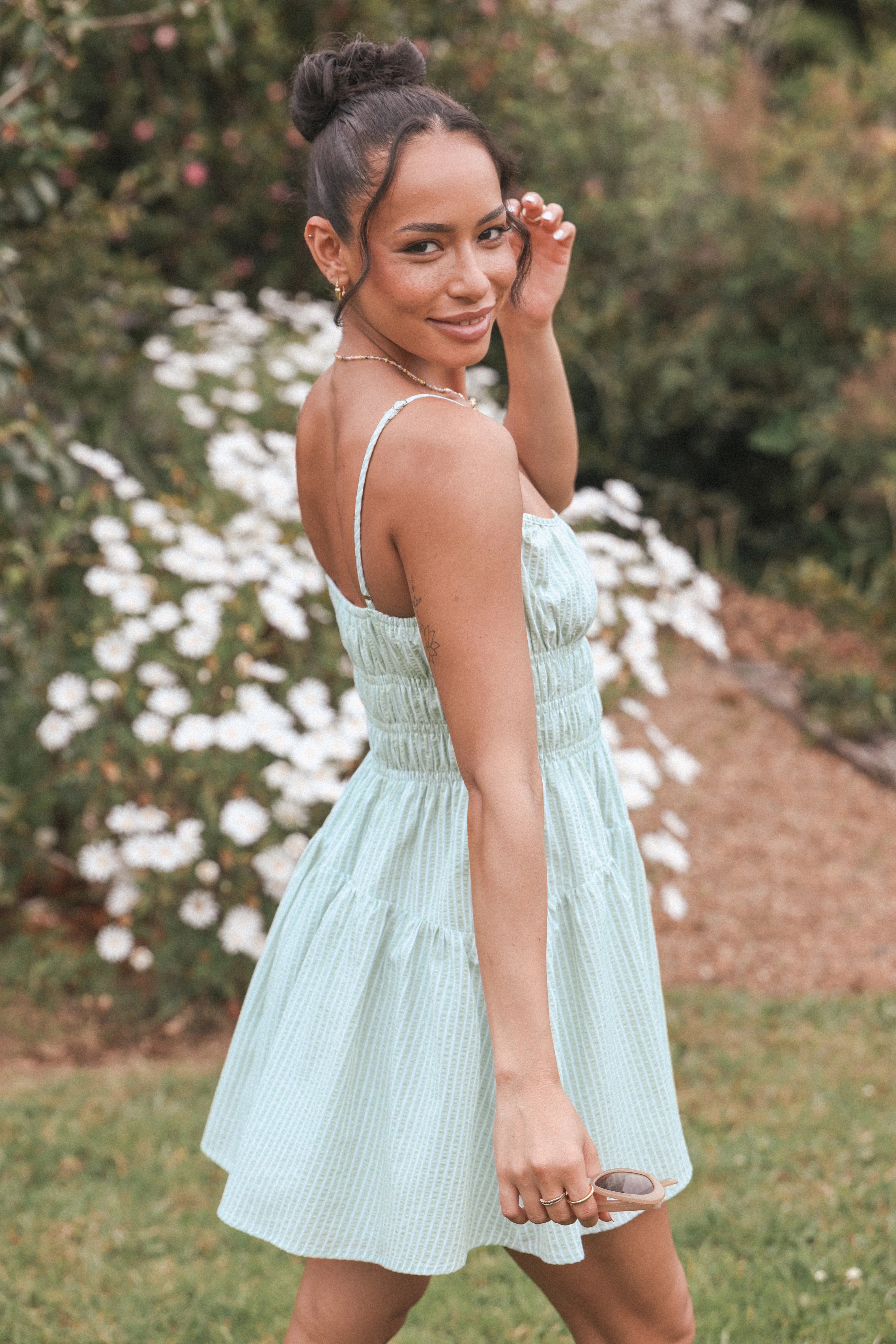 Makayla Mini Dress Green Stripe
