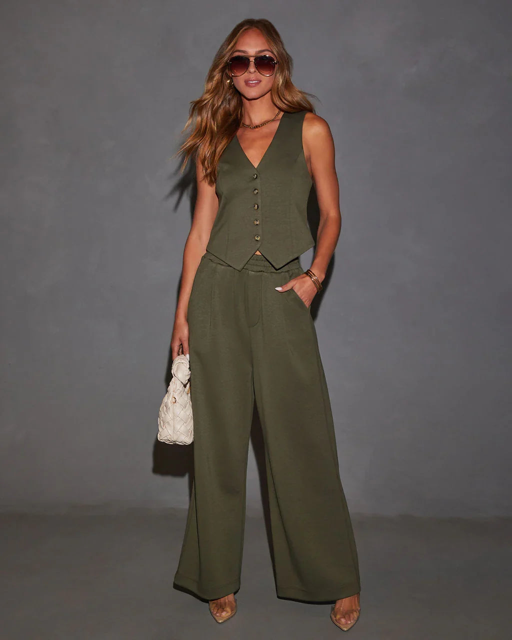 Sage Sleeveless Button Down Vest