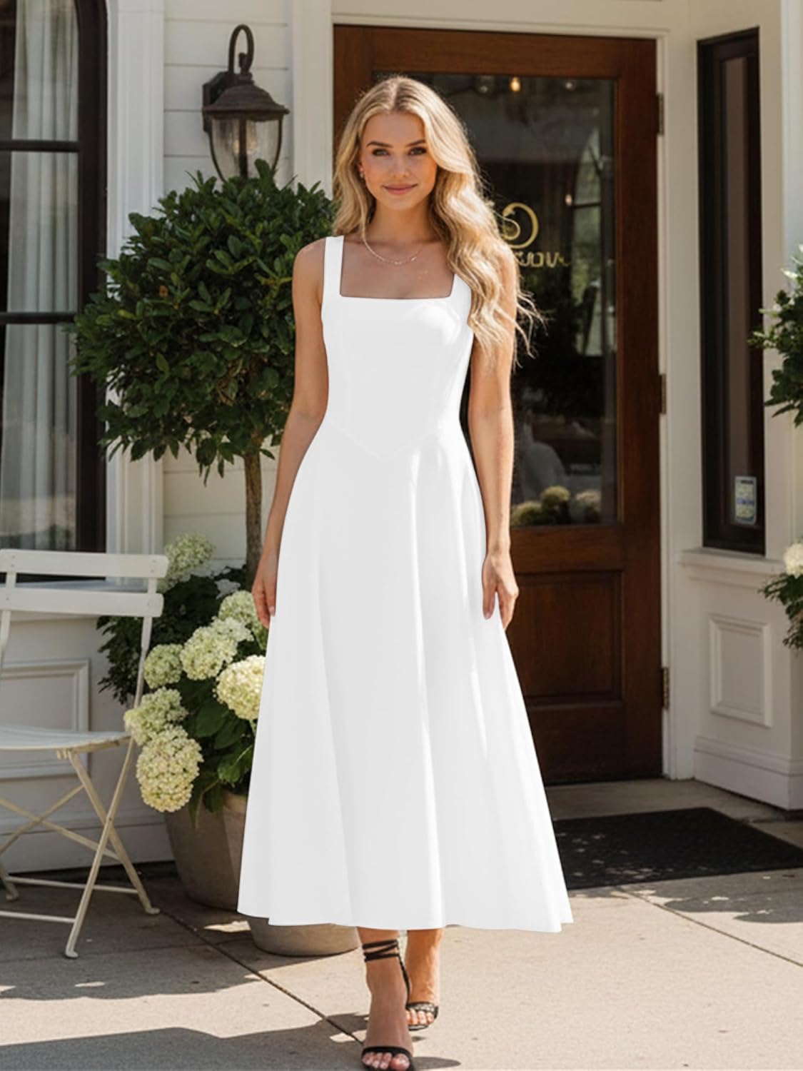 A Line Maxi Dress Smocked Ruffle Flowy Casual Long Dresses
