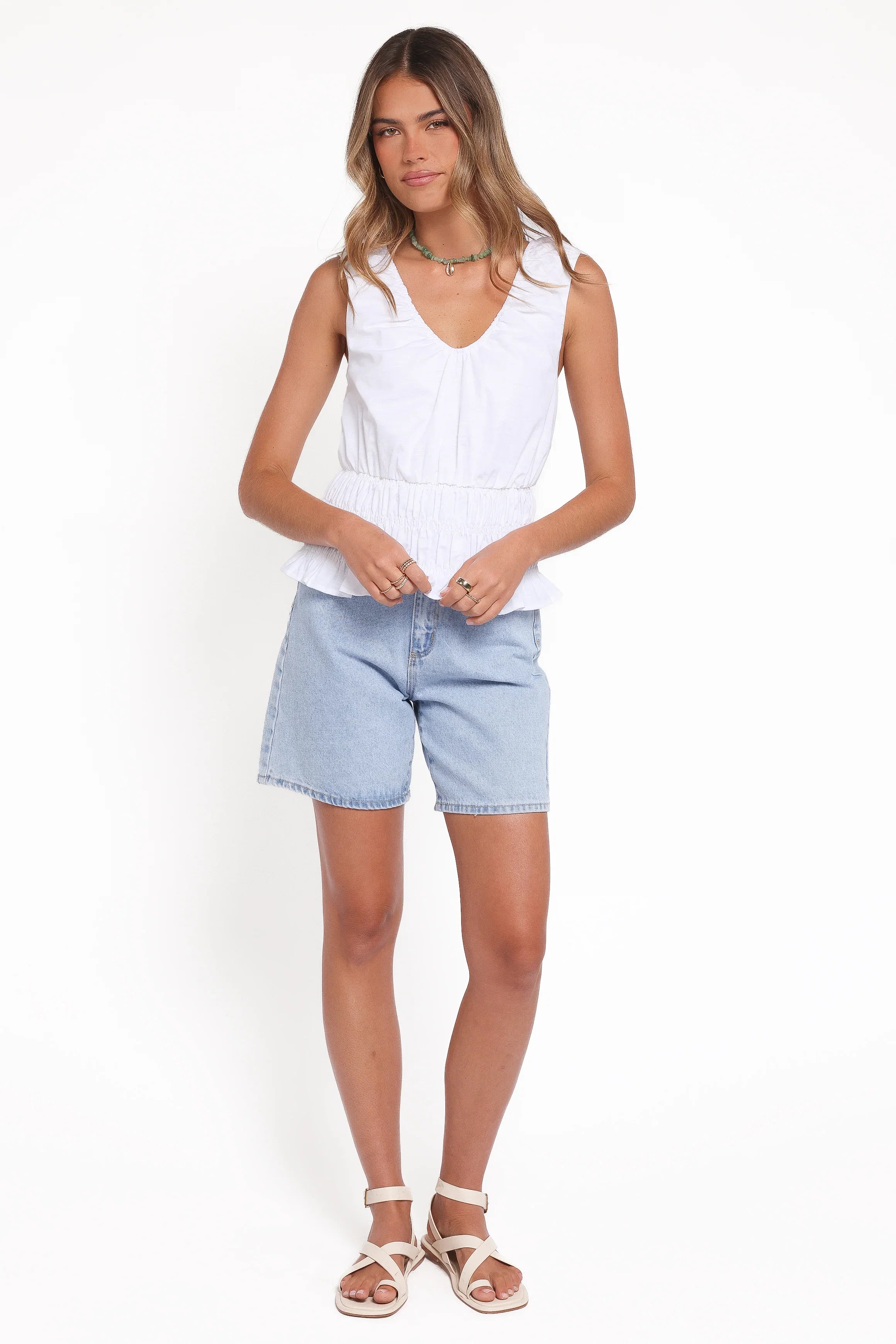 Lucilla Shirred Waist Top White