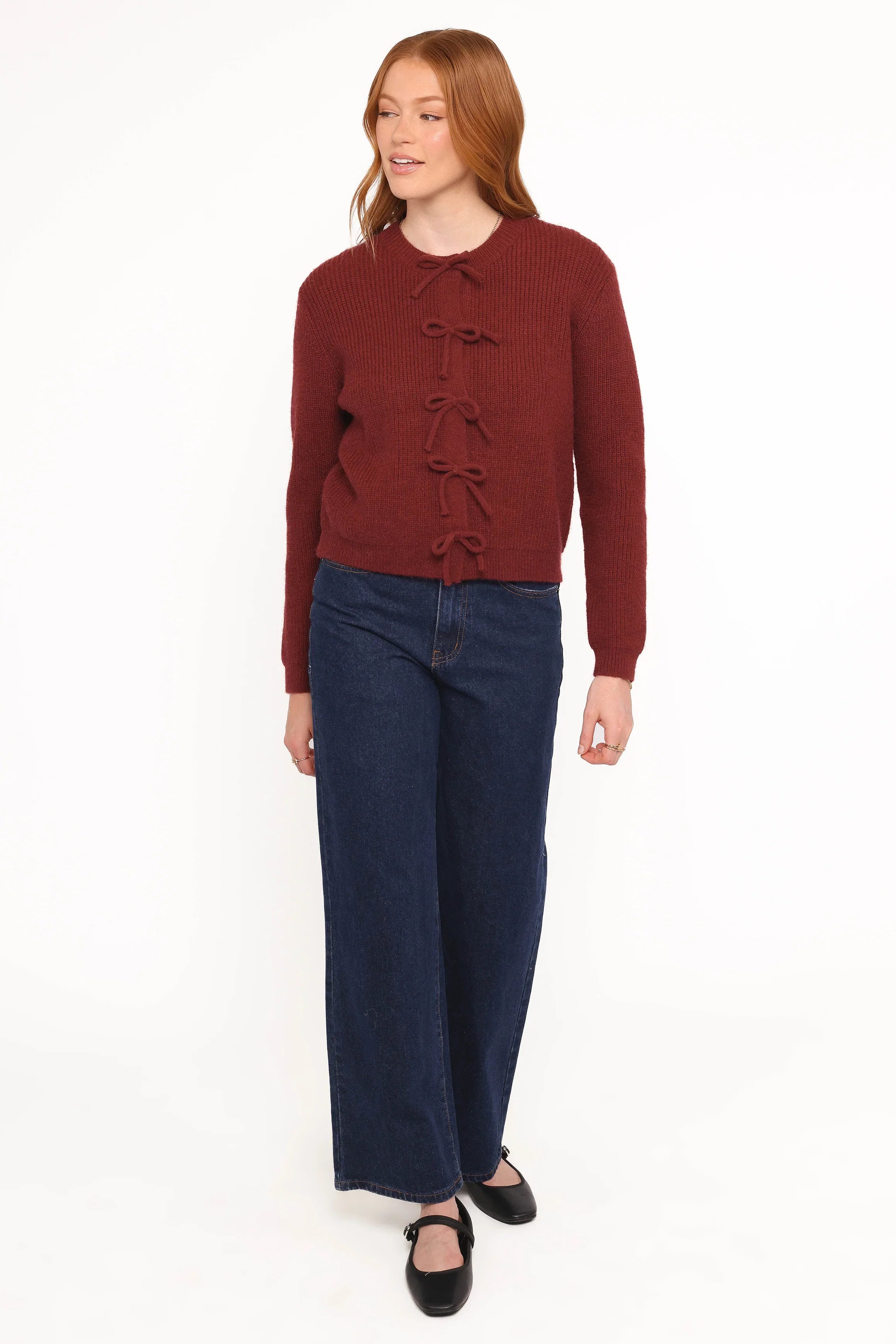 Wilde Bow Front Cardigan Burgundy