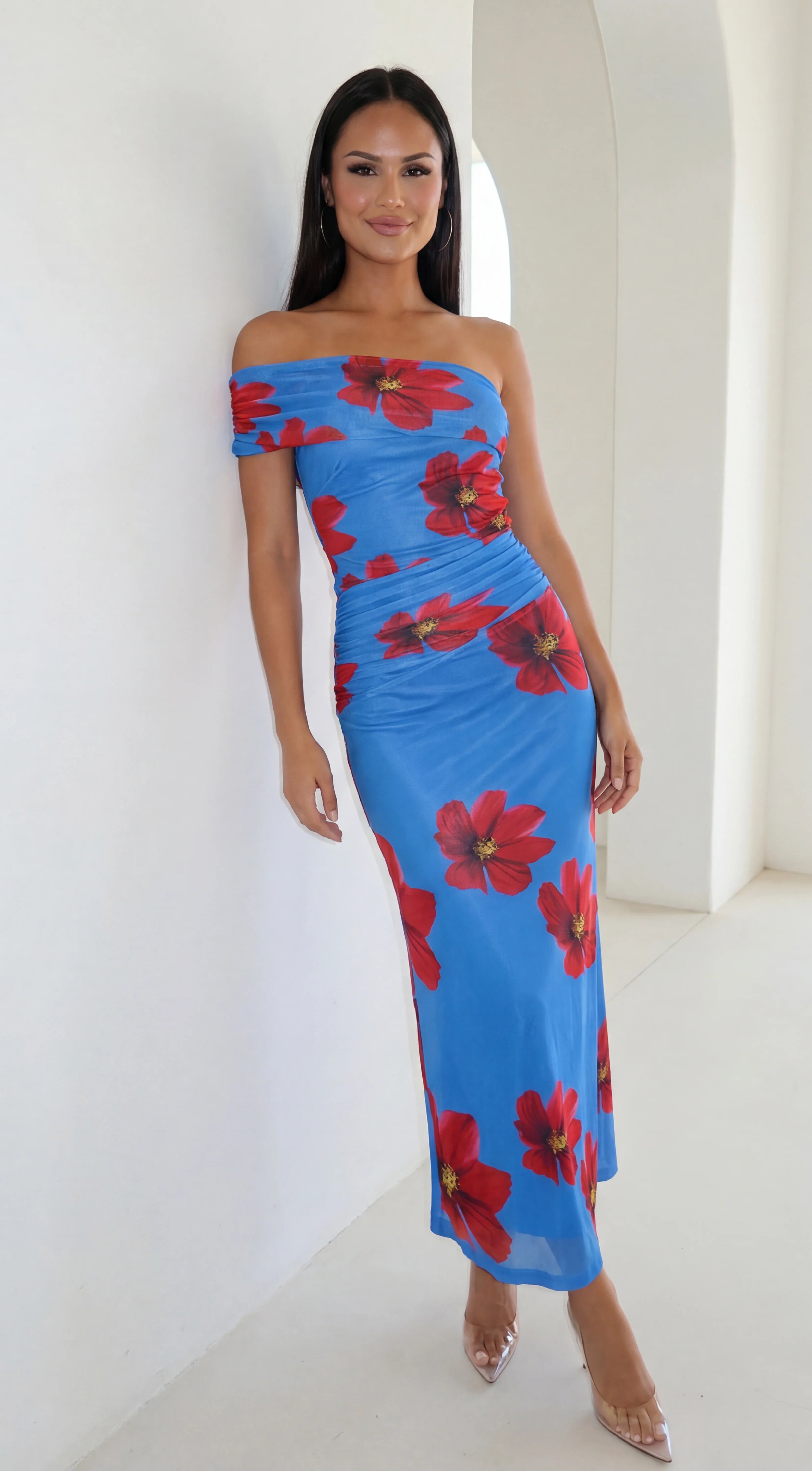 Azura Floral One Shoulder Maxi Dress Blue Multi