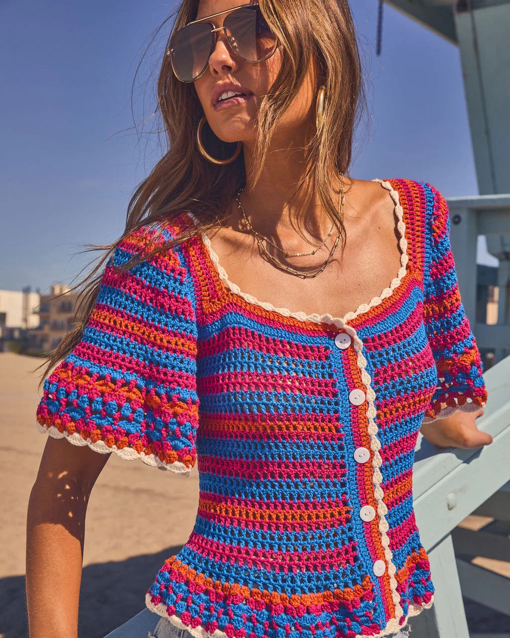 Sunscape Drift Striped Crochet Top