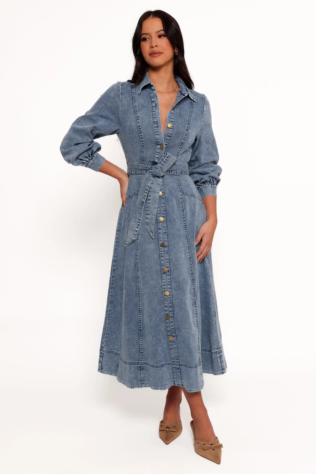 Emberly Long Sleeve Maxi Dress Denim