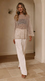Zahni Sequins Long Sleeve Top Beige