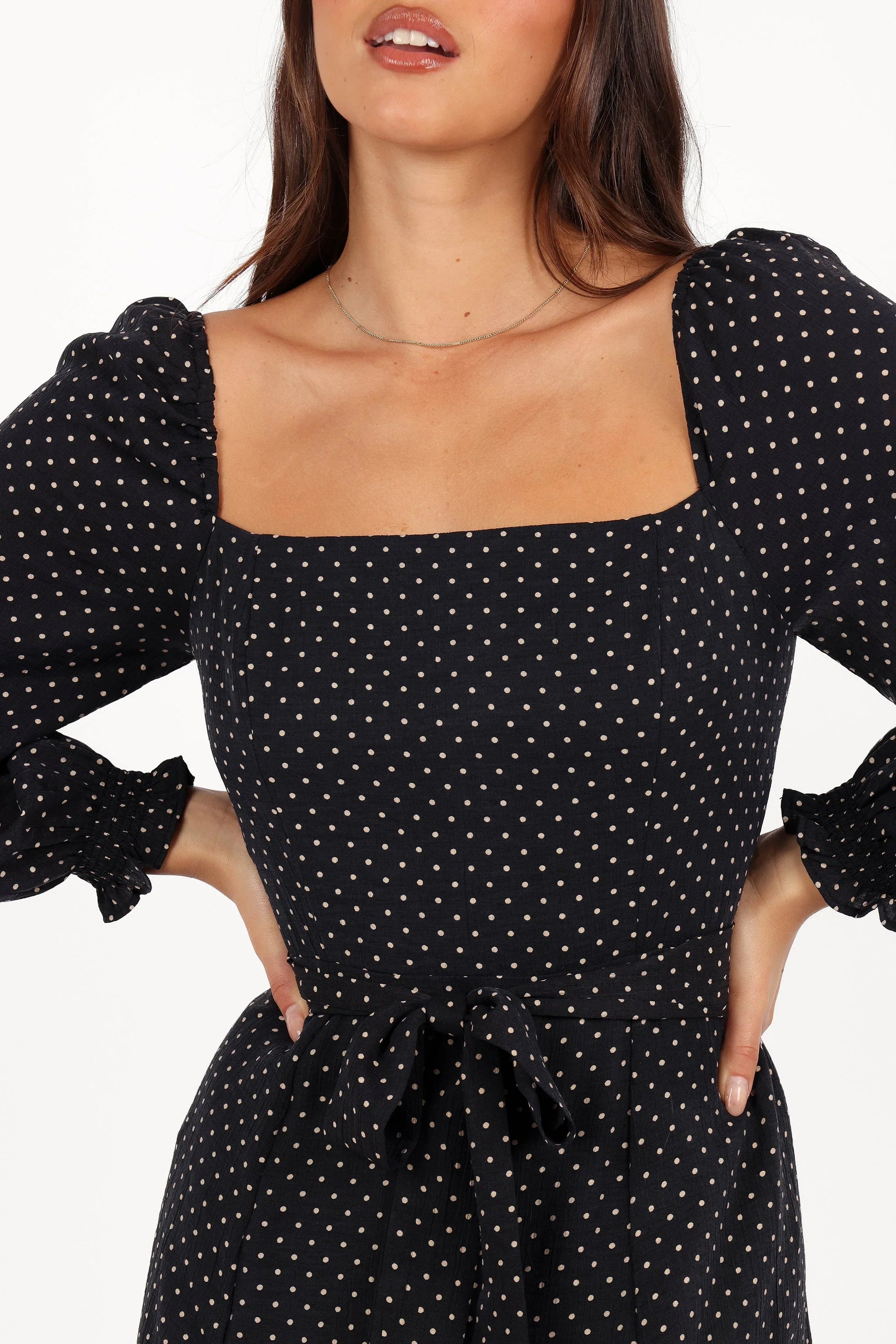 Ettie Long Sleeve Midi Dress Black Polka Dot