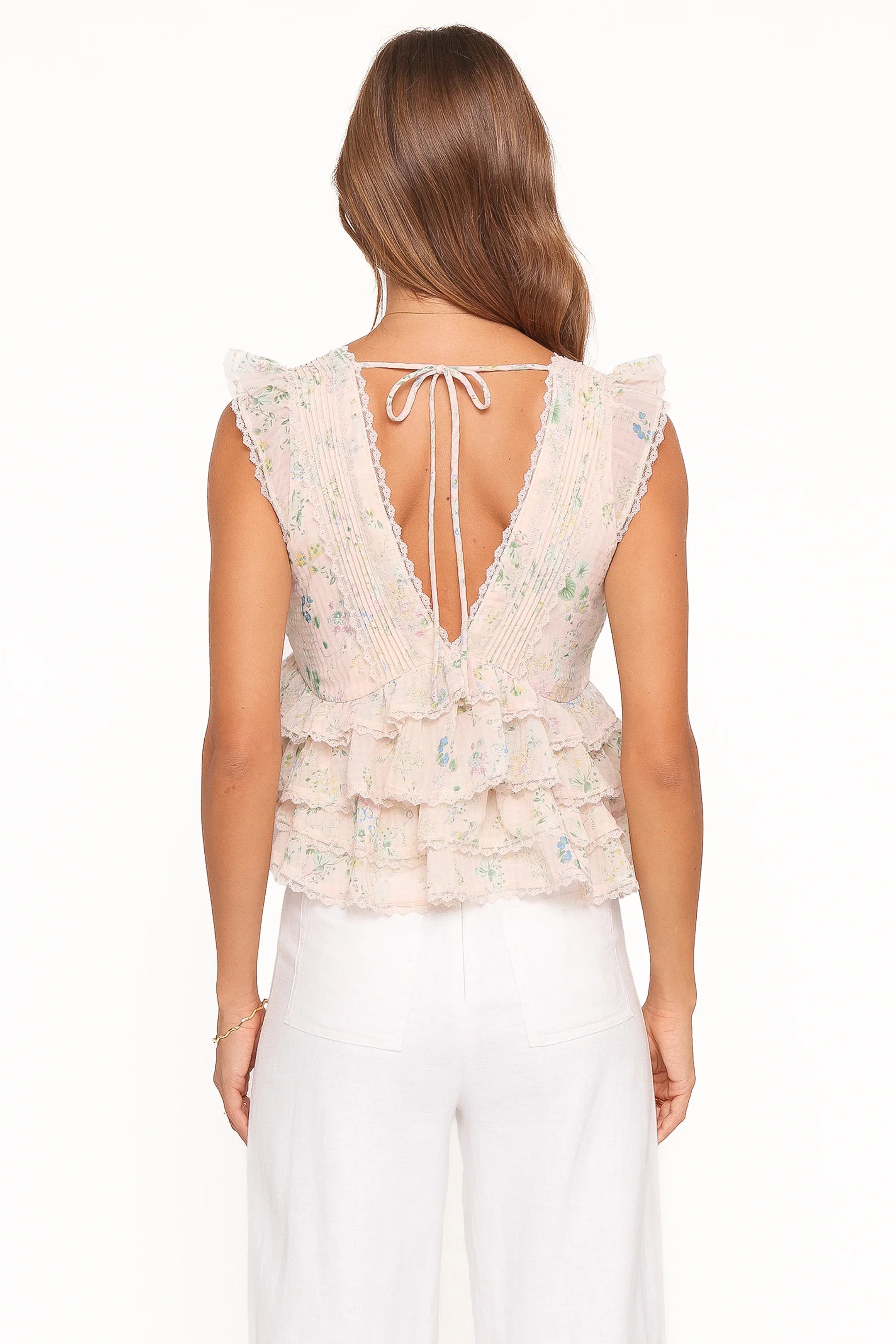 Yana Ruffle Top Pastel Pink Floral