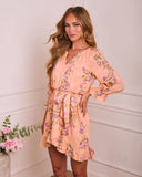 Soft Spoken Letter Floral Wrap Mini Dress