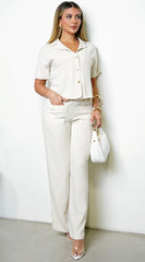 Lior Front Button Down Linen Set Beige