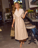Favie Vegan Leather Faux Fur Collar Trench Coat