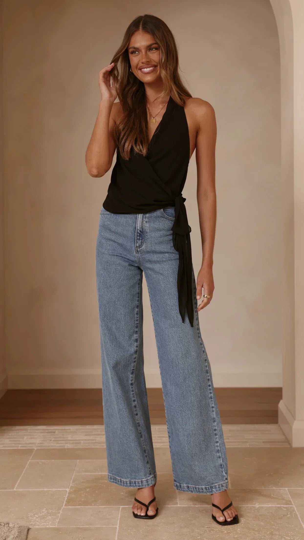 Belle Halter Neck Top Black