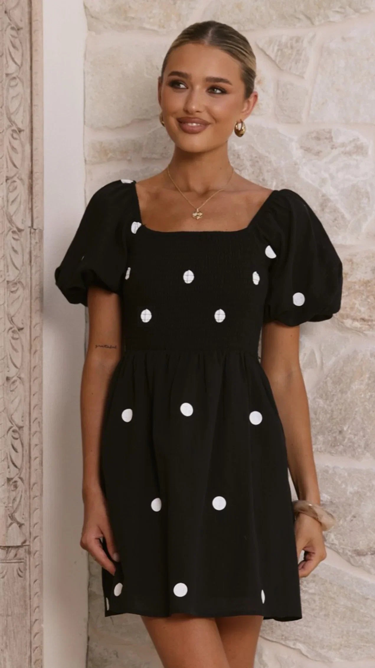 Marissa Mini Dress Black Polka