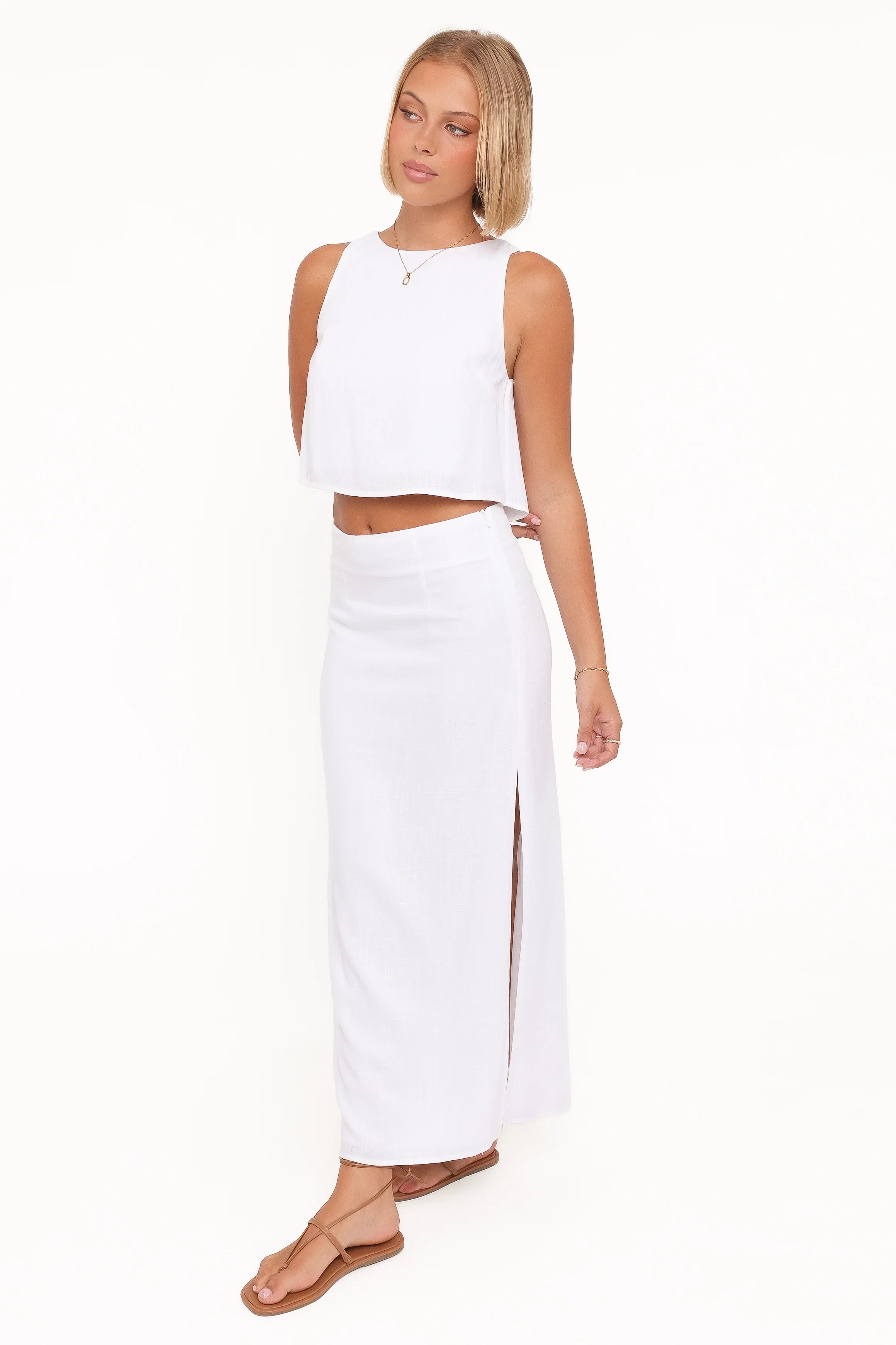 Madison Linen Column Skirt White