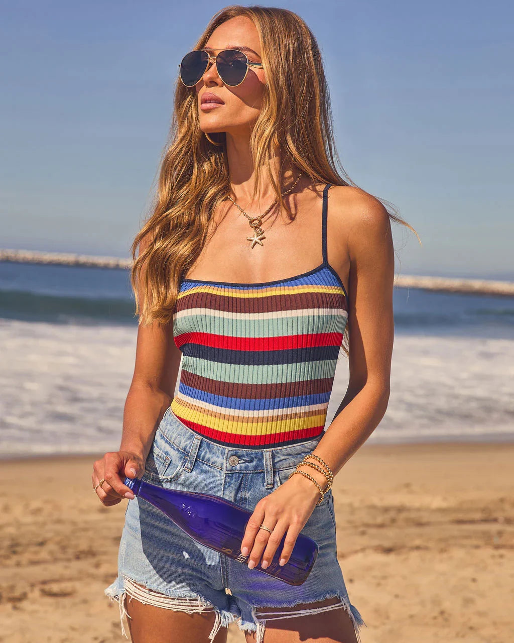 Coastal Drift Striped Knit Tank Top