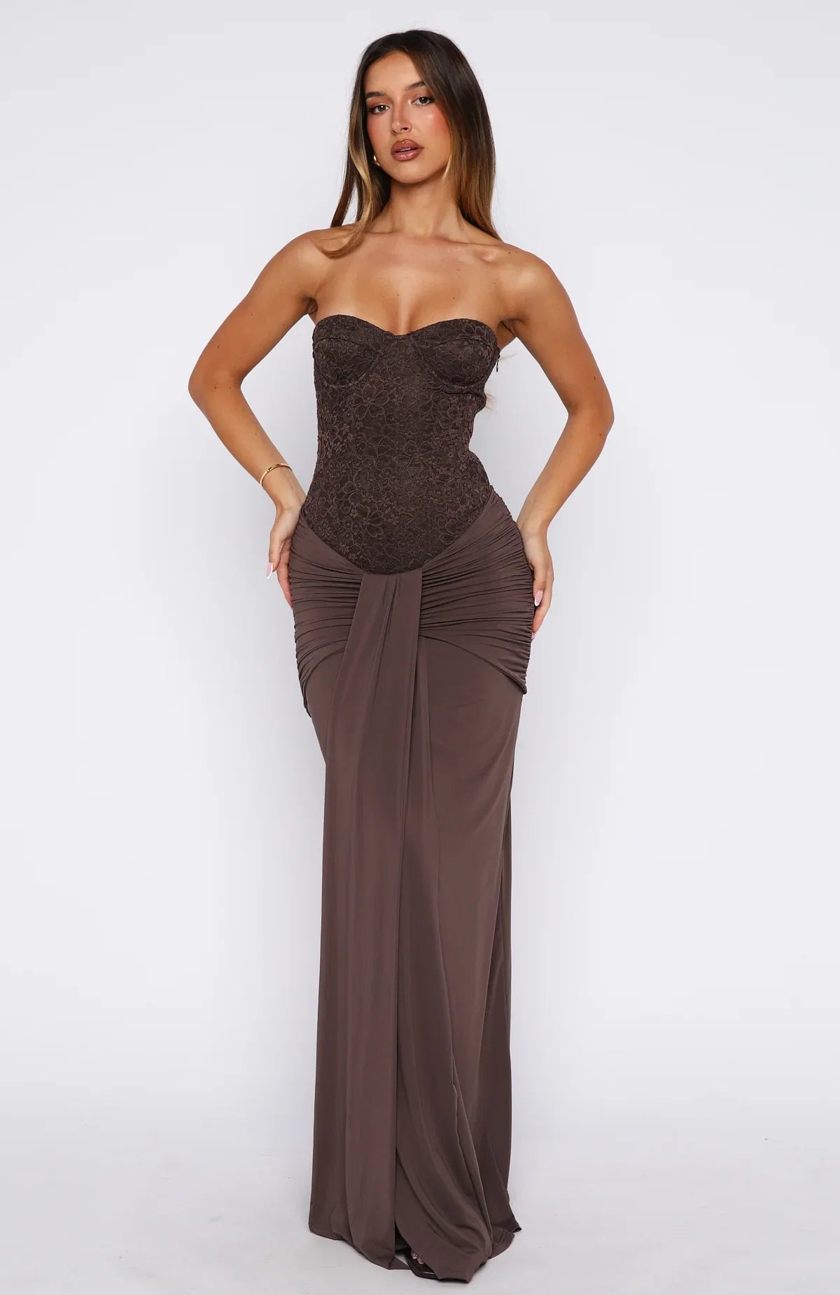 Kiss The Girl Strapless Maxi Dress Chocolate
