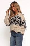 Jethro Quarter Zip Fairisle Knit Sweater Cream Navy